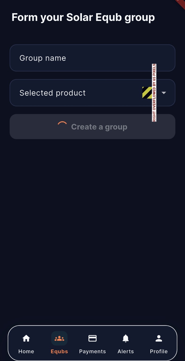 Solar Equb group setup screen.